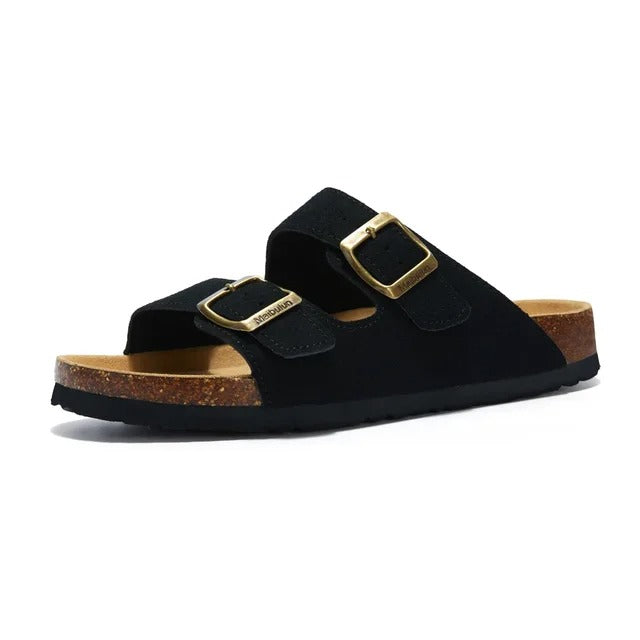 Suede Sandal with Double Buckle